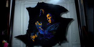 Leather Sculpture of Danny Gatton based on M.Wilderman photo - jazzvisionphotos.com
