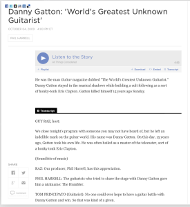 Danny Gatton on NPR - All Things Considered -The World's Greatest Unknown Guitarist